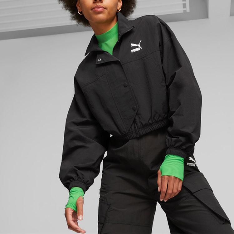 Puma Dare To Cropped Woven Jacket Logo Print Women Jacket Black 621436-01