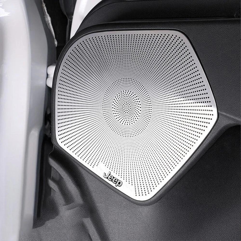 Self-Adhesive 4PCS 3D Aluminum Car Speaker Logo Stickers for Jeep Wrangler Grand Cherokee Compass Auto Interior Decor Accessorie