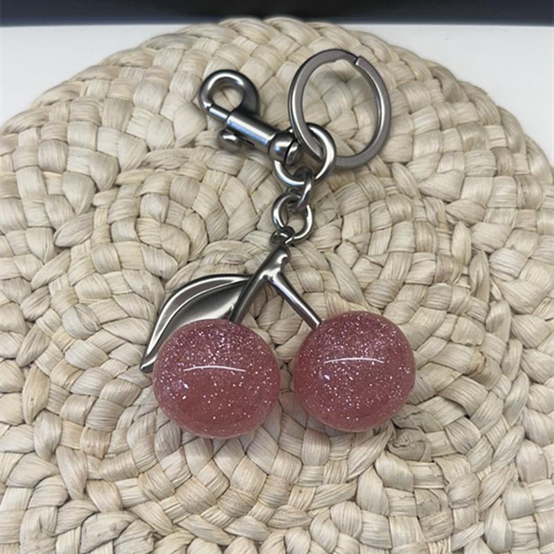 Pink Crystal Cherry Bag Charm For Handbag Shoulder Bag Women's High-Grade Keychain Bags Attachment Parts Women's Gift