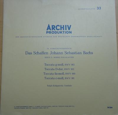 LP Record JOHANN SEBASTIAN BACH RALPH KIRKPA  Das Schaffen Johann Sebastian Bachs APM14184 ARCHIV PRODUKTI 1962 Germany Classical Used