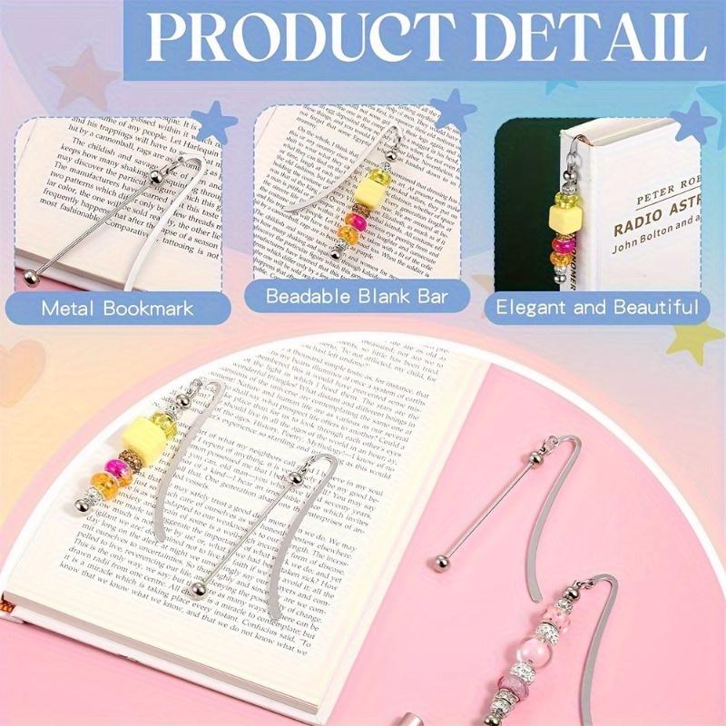 10pcs Silver Beadable Bookmarks DIY Metal Blank Bar Bookmark for Beads for Book Lovers