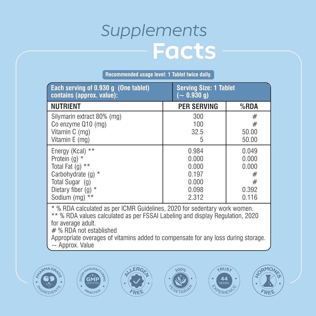 Arth Liver Health Supplement with Milk Thistle, CoQ10, Vitamins C & E, 60 Veg Tablets for Detox & Digestion