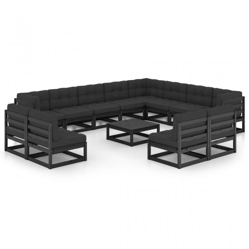 Day and Night - Day and Night 14-piece Garden Furniture Set with Black Pine Wood Cushions