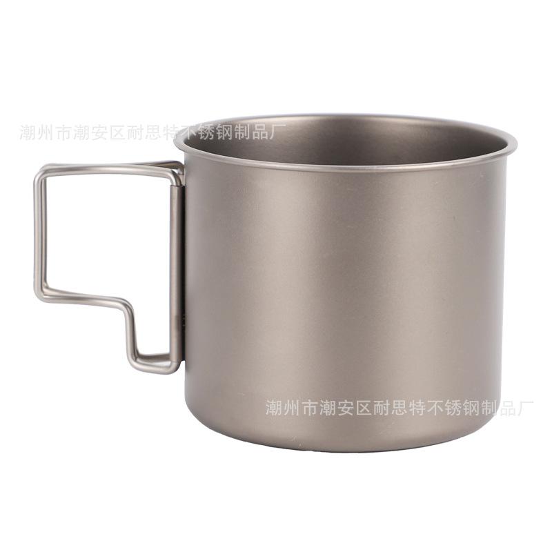 Outdoor Titanium Cup Camping Water Cup Supplies Pure Titanium Cup Camping Drinking Water Equipment Travel Cookware Foldable Cup with Lid 390ml (without cap)
