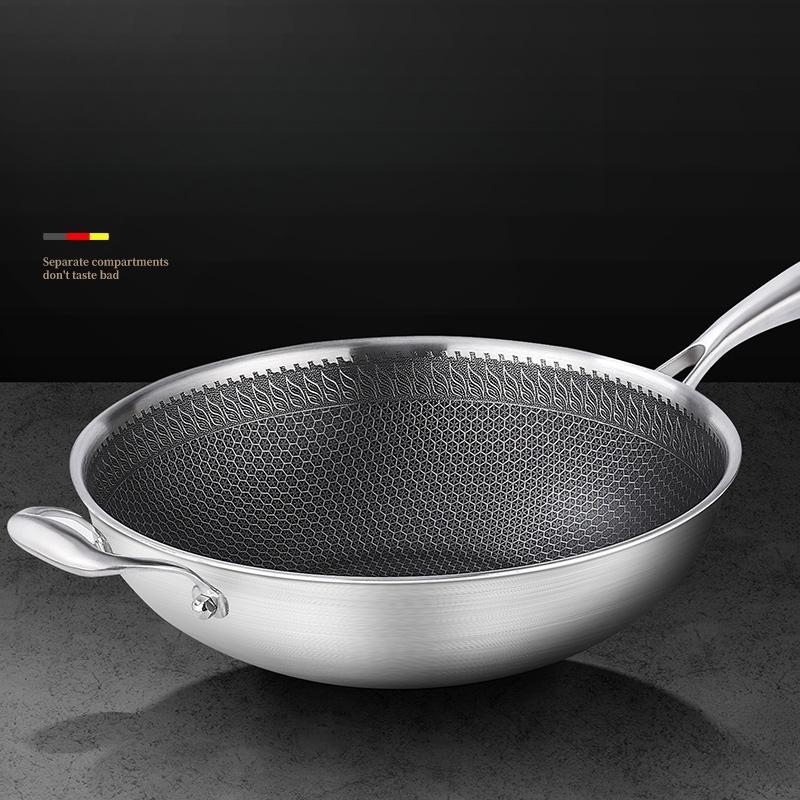 ZISIZ 30cm Stainless Steel Non-stick Wok
