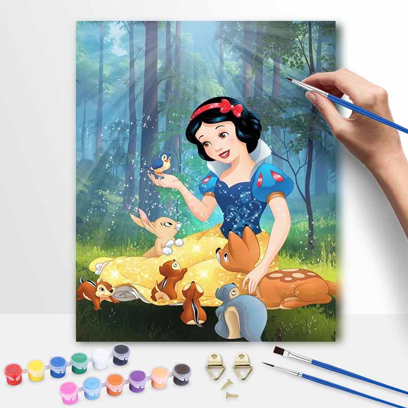 Disney Snow White Oil Art Painting Kit Home Wall Decor Handmade Gift Princess Cartoon Animal Forest Scene DIY Paint by Numbers Art Craft