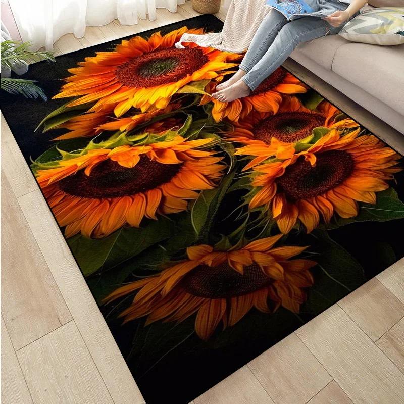 3D Sunflower Carpet Non-slip Floor Mat Bedroom Living Room Large Area Rugs Home Decor Floral Doormat Entrance Mat Tapis Salon