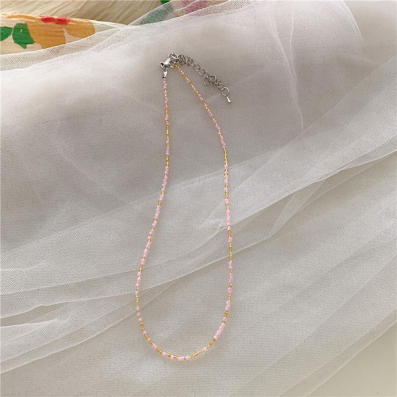 Collier de perles de couleur rétro, Collier de perles de riz arc-en-ciel style fille, Collier de couleur bohème