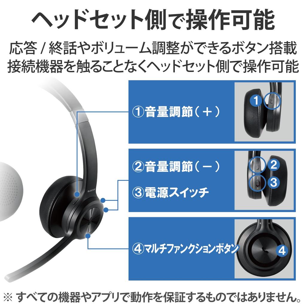ELECOM Wireless Headset, Bluetooth/Wired, with Noise Reduction and Mute Button, Black, LBT-HSOH20BK