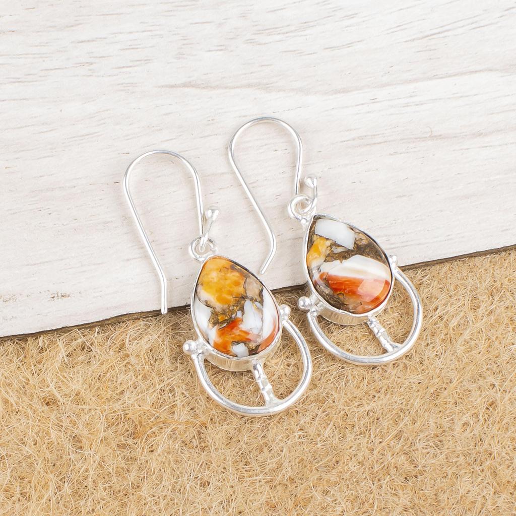 Orange Copper Turquoise 925 Solid Sterling Silver Earrings, Handmade Gemstone Earrings Jewelry, Gifts For Wife Brand New Earrings
