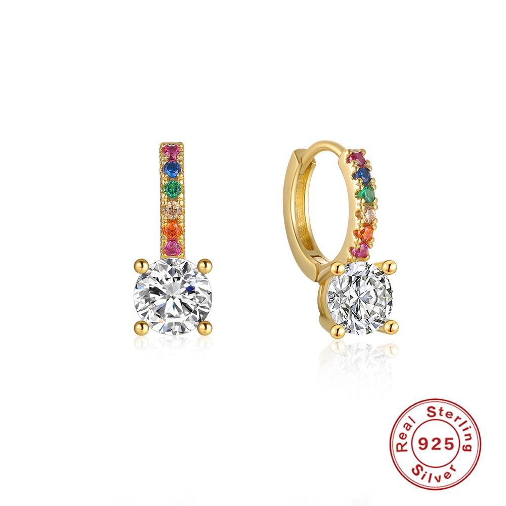 Luxury Diamond Set S925 Sterling Silver Classic Versatile Four-Claw Gemstone Earrings Earrings Earrings