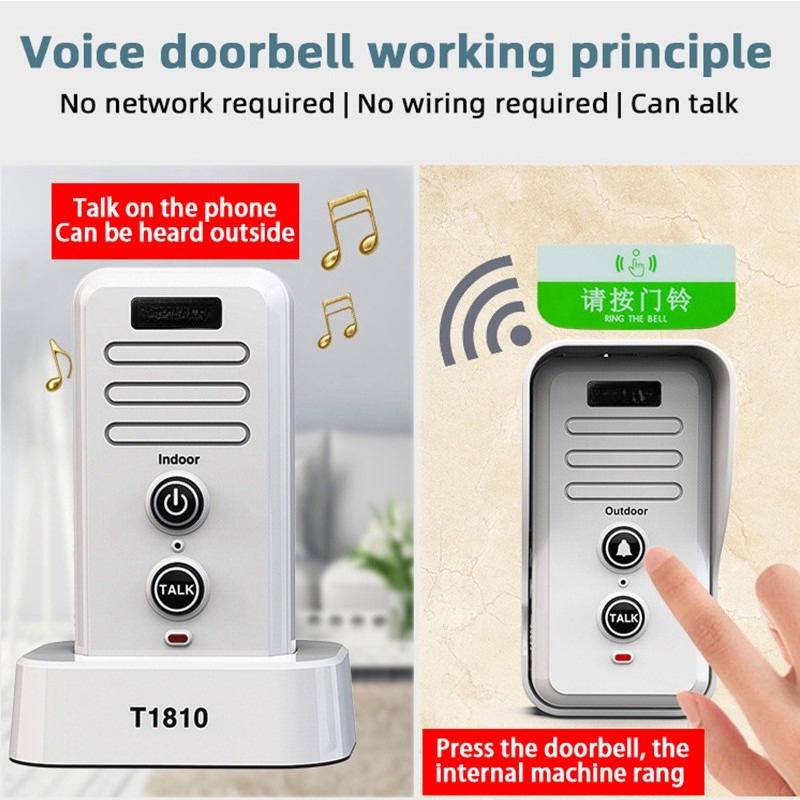 1-2 Mile Range 3 Volume Levels Rechargeable Voice Intercom Doorbell Wireless Doorbells Waterproof Electronic Intercom System