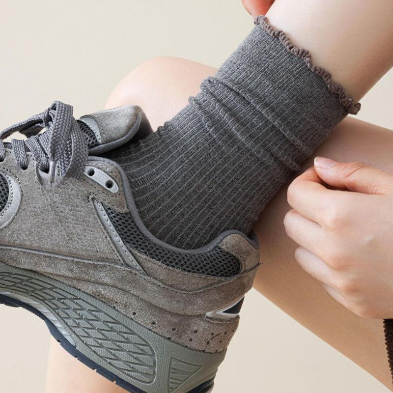 Women's Socks, Grey Lace Boneless White, Antibacterial and Versatile Postpartum Socks