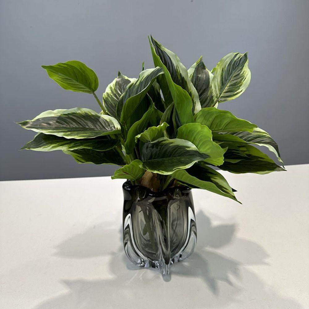 

14 Leaves Peacock Arrowroot Brazil Leaf Plastic Fake Plant Party Wedding Decor