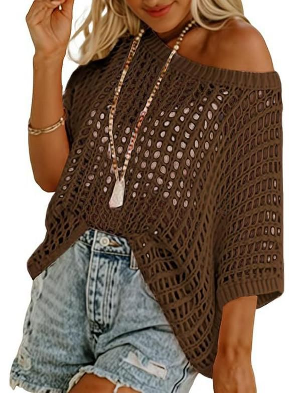 2026 Summer Cutout Knit Beach Cover-up Sweater for Women S