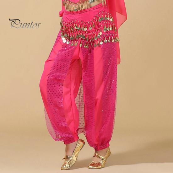 Γυναικείο παντελόνι Performance Ελαστικό ψηλόμεσο μονόχρωμο μπλουμέρ με παγιέτα ντεκόρ Λαϊκός χορός Ενήλικες Κοστουμάκια για χορό της κοιλιάς