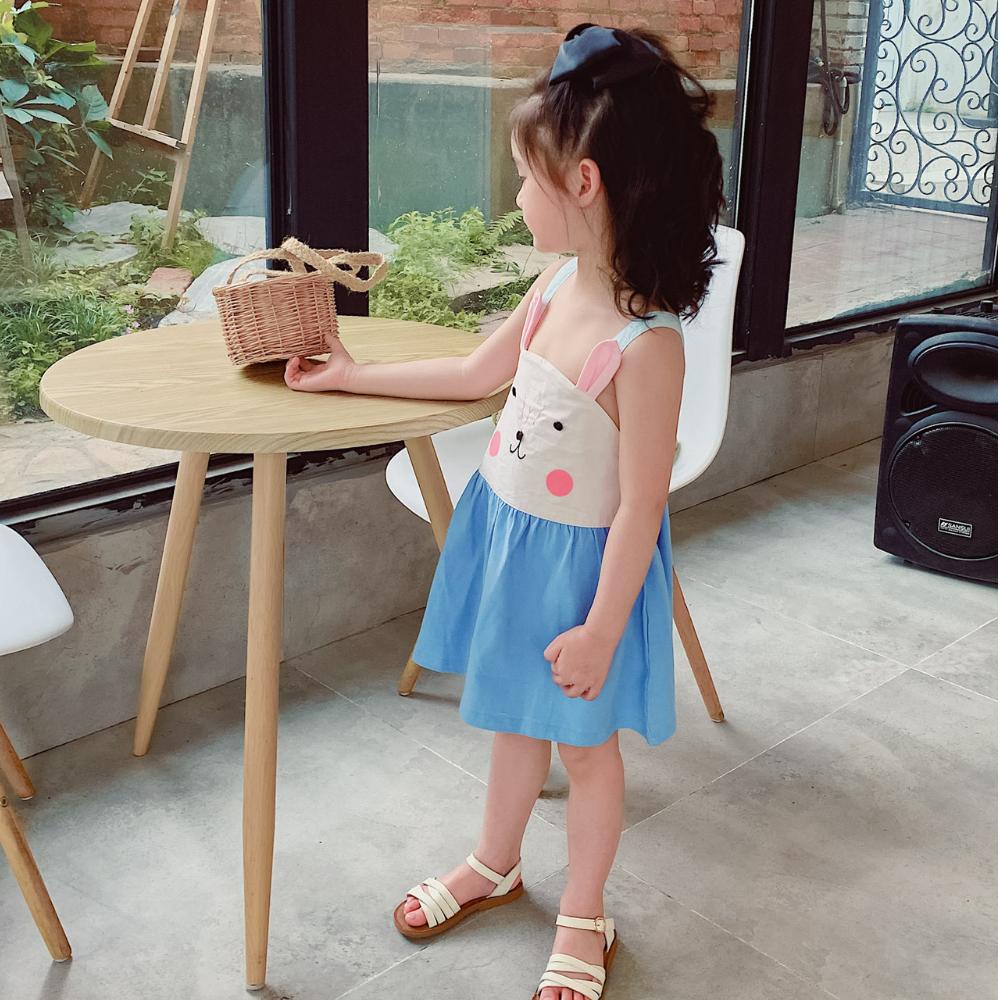 2024 New Baby Girls Summer Cotton Dress Cute Rabbit Suspenders Skirt Children Beach Casual Dresses