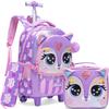 Mädchen Rollrucksack mit Rädern für Kinder Schulkoffer Roller Rucksack Handgepäck Reisegepäck mit Brotdose und Federmäppchen für Mädchen im Alter von 5-12 Jahren
