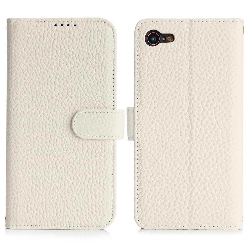 For iPhone SE (2022)/(2020)/8/7 Stand Case Litchi Texture Genuine Cow Leather Wallet Phone Cover RFID Blocking