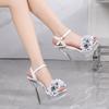 Fashion 13cm Crystal Stiletto Heel Sandals for Women Runway Catwalk Sexy Flower Embellished Transparent Platform High Heels