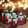 Set of 3 LED Gift Boxes with Green Bow Christmas Gift Boxes, Party Decorations