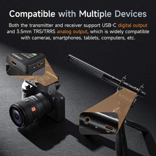 Comica VM40 Wireless Gun Microphone [32-bit, 32GB Internal Recording, Super Cardioid] 2.4GHz Wireless + Wired Dual Mode, 200m Transmission Range, USB-