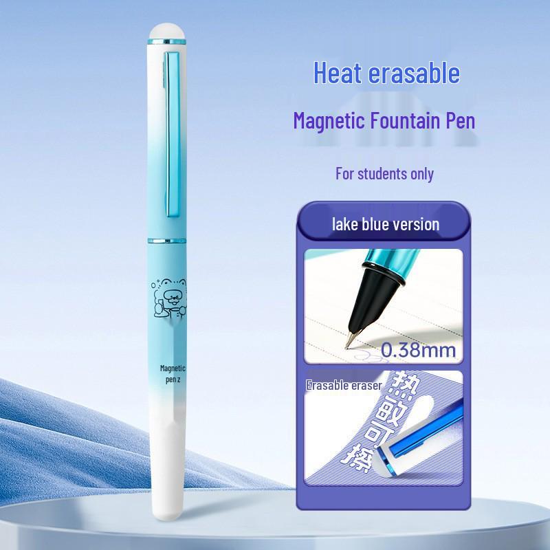 Blue Erasable Fountain Pen for Students with Refillable Heat-Erase Ink and Eraser, Ideal for Writing Practice