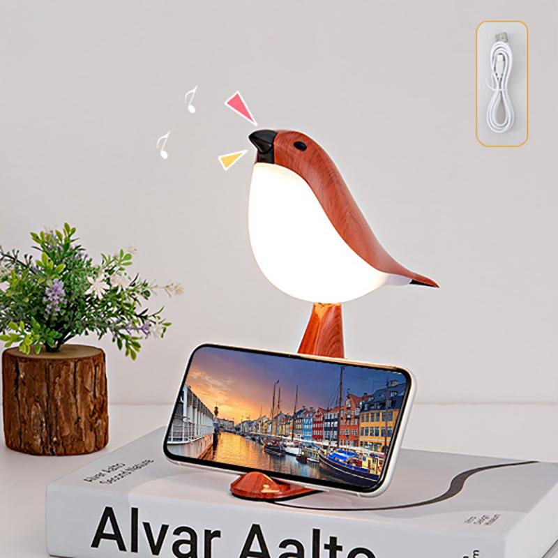

Creative Usb Charging Bird-Shaped Table Lamp With Sound, Multi-Function Bedside Bedroom Mobile Phone Holder Atmosphere