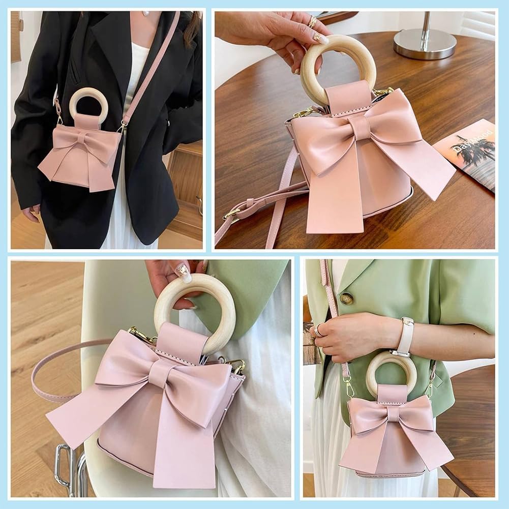 DIY Leather Bucket Bag Making Kit Cute Bowknot Handbag Sewing Materials for Women Handmade Crossbody Shoulder Bags Accessories