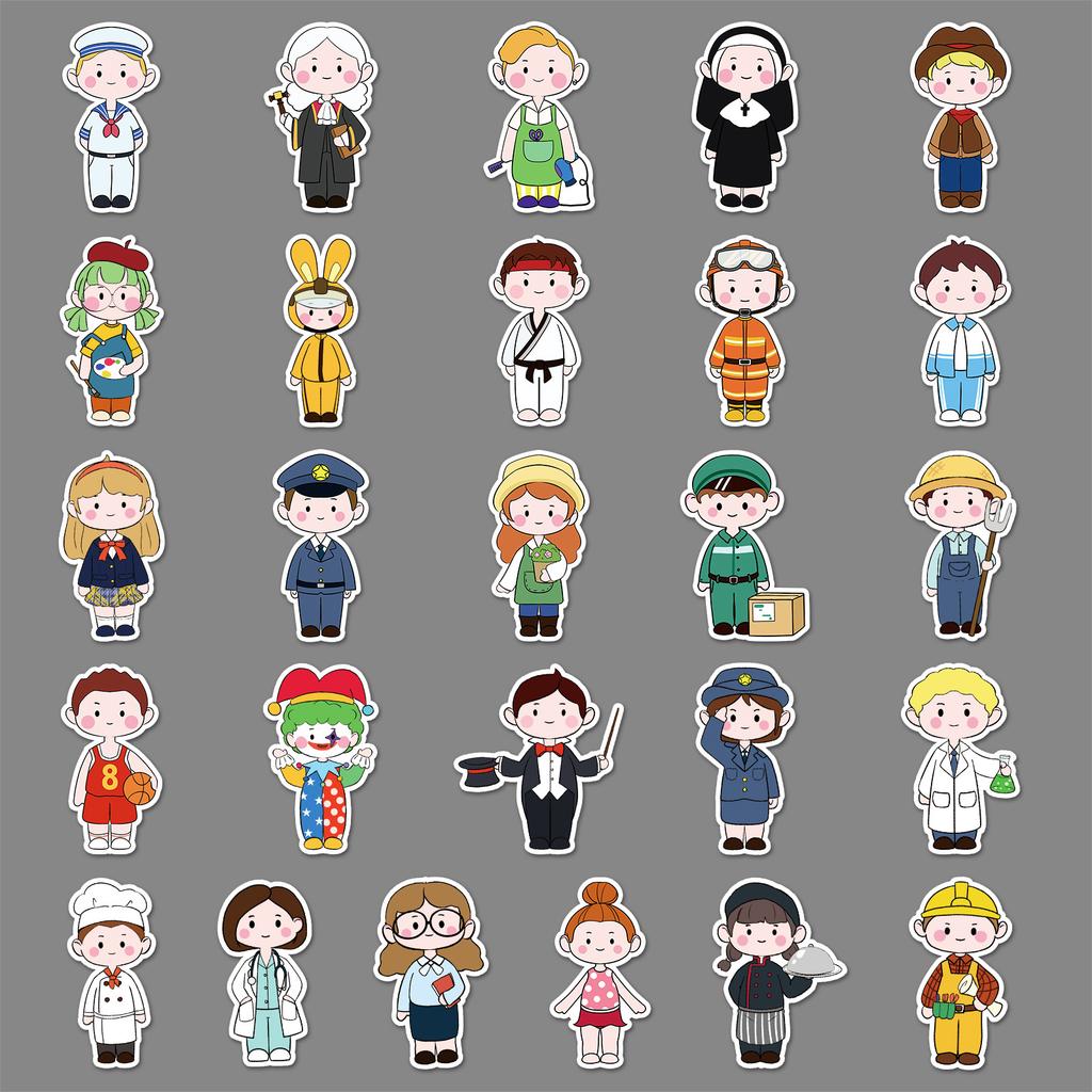 51 Cartoon Occupation Graffiti Stickers Cute Hand-painted Children's Cognitive Decoration Computer Mobile Phone Water Cup Stickers