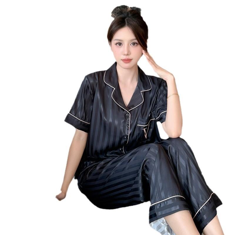 1011 new sweet new pajamas women's ice silk water light silk thin short-sleeved trousers women's high-end loungewear
