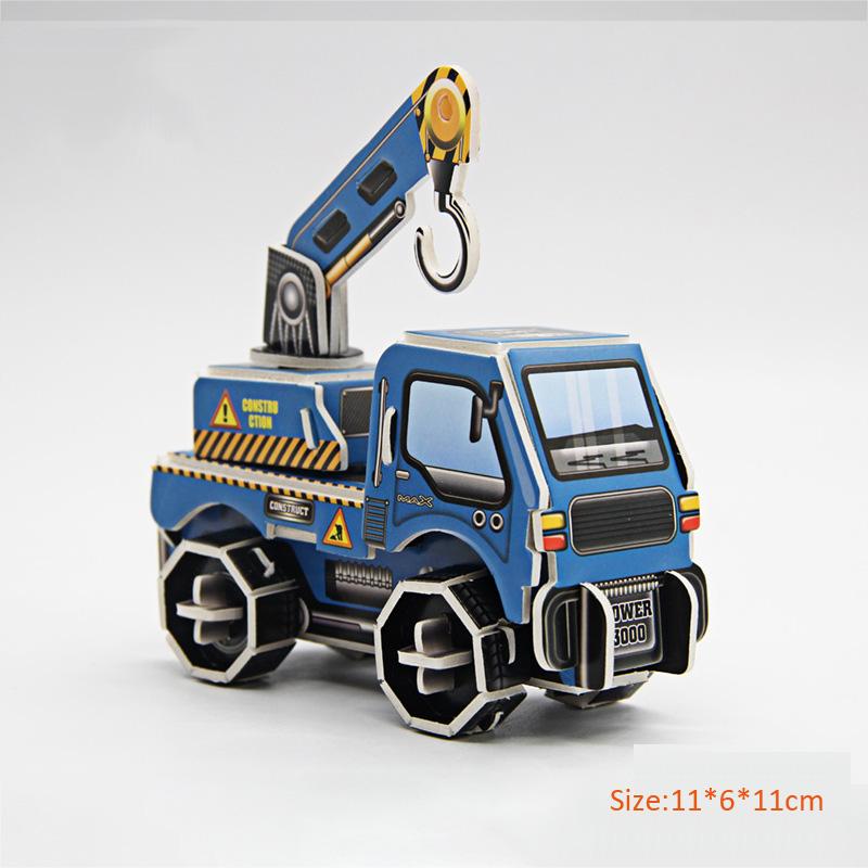 3D Cartoon Engineering Vehicle Cardboard Jigsaw Puzzle Excavator Truck Crane Paper Model for Kids Handmade DIY Toy Boys Gift