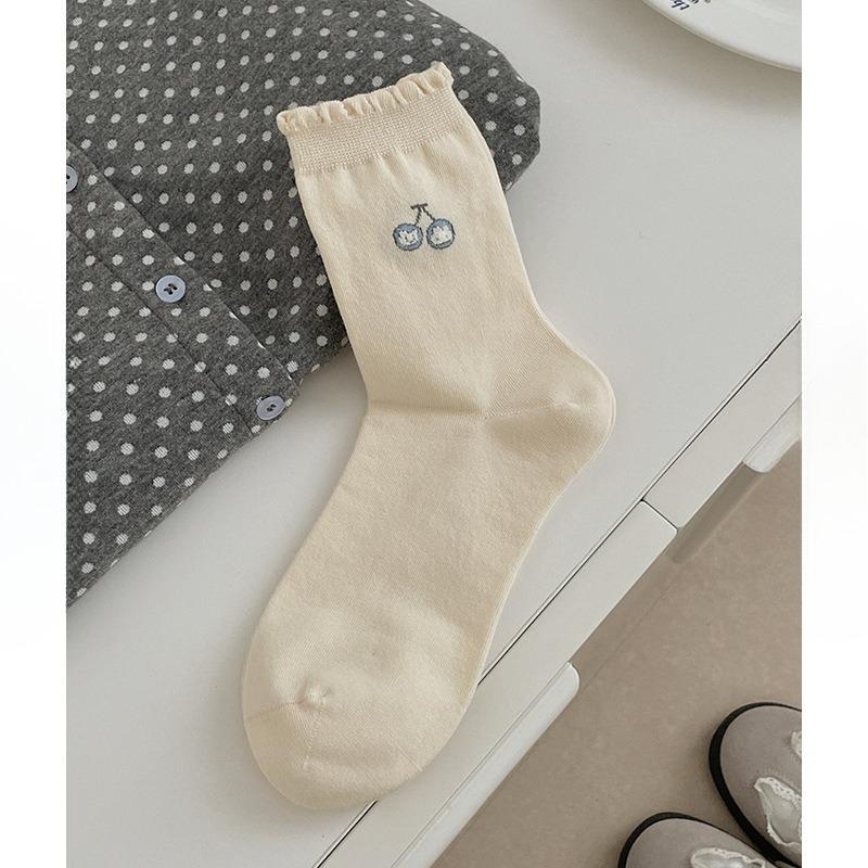Cream-colored Mid-calf Socks, Cute Pile Socks, Spring-autumn Simple Cartoon Pile Socks