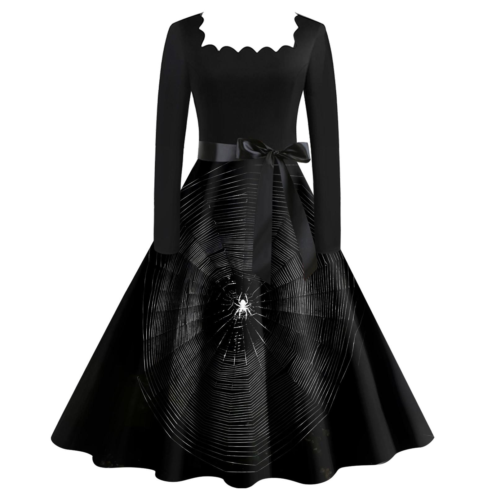 

Хэллоуин женское повседневное модное винтажное платье с квадратным вырезом и принтом S