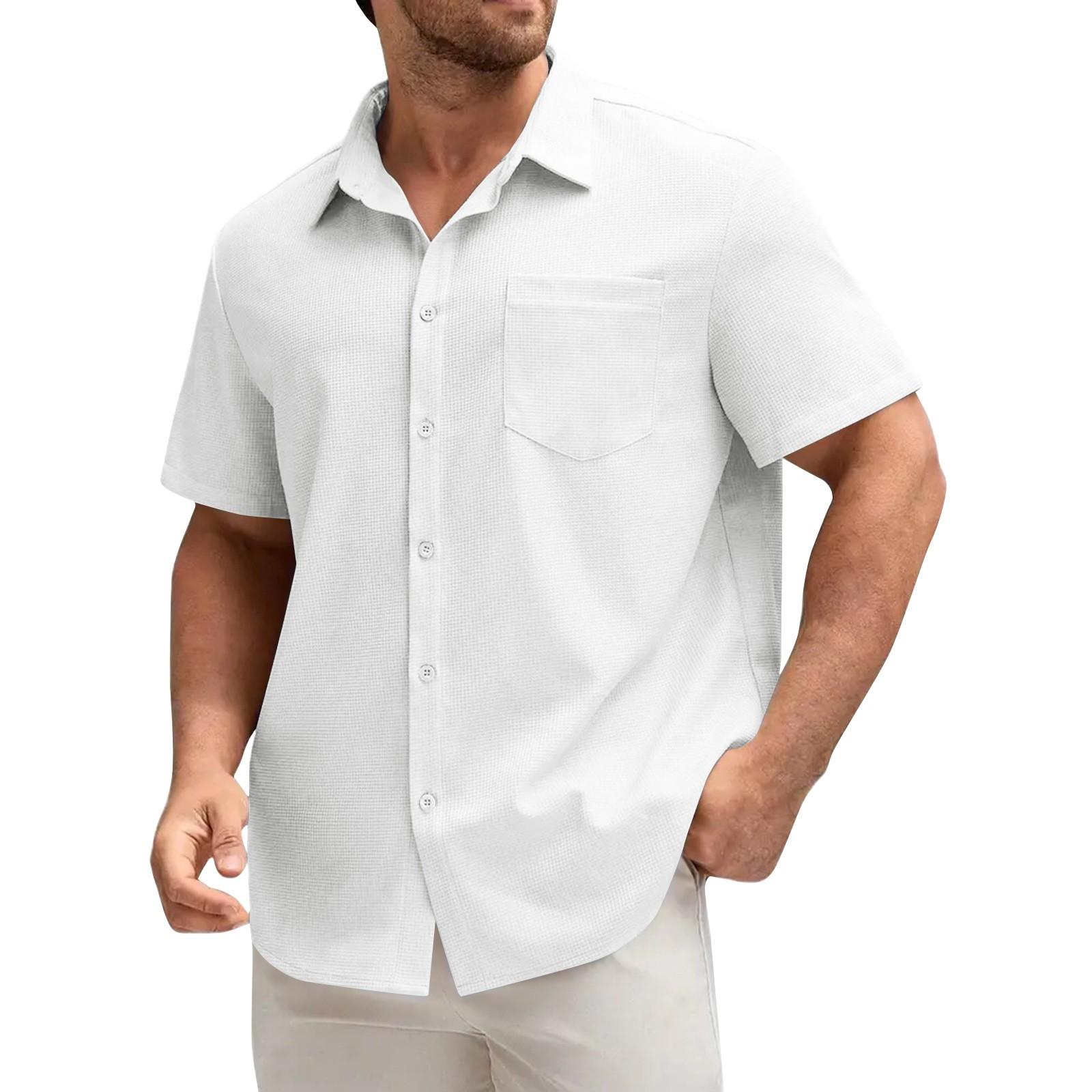 

Чоловіча повсякденна однобортна однобортна сорочка з кишенею і коротким рукавом XL білий