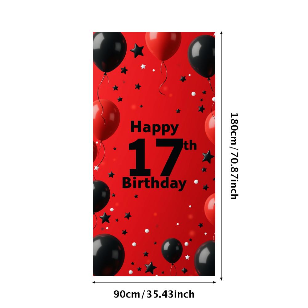 17. Geburtstag Party Hintergrund Banner Rot und Schwarz Ballon Alles Gute zum Geburtstag Fotografie Hintergrund Requisiten Dekorationen Zubehör