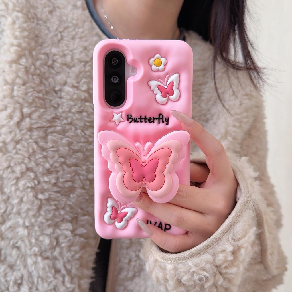 Sött 3D Fjärilsställ Telefonfodral för Samsung Galaxy S22 23 24 25 Ultra 24 25 Plus A56 A36 A26 A16 A15 A14 Fodral Baksida