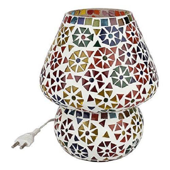 Turkish Multicolored Glass Mushroom Table Lamp, Handcrafted for Bedside, Living Room, and Home Decor, Height 6.5 inches