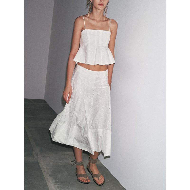 Summer Embroidered Wave-Style Wide Hem Top 4786109 Cotton Mid-Waist Embroidered Poncho Skirt 4786110