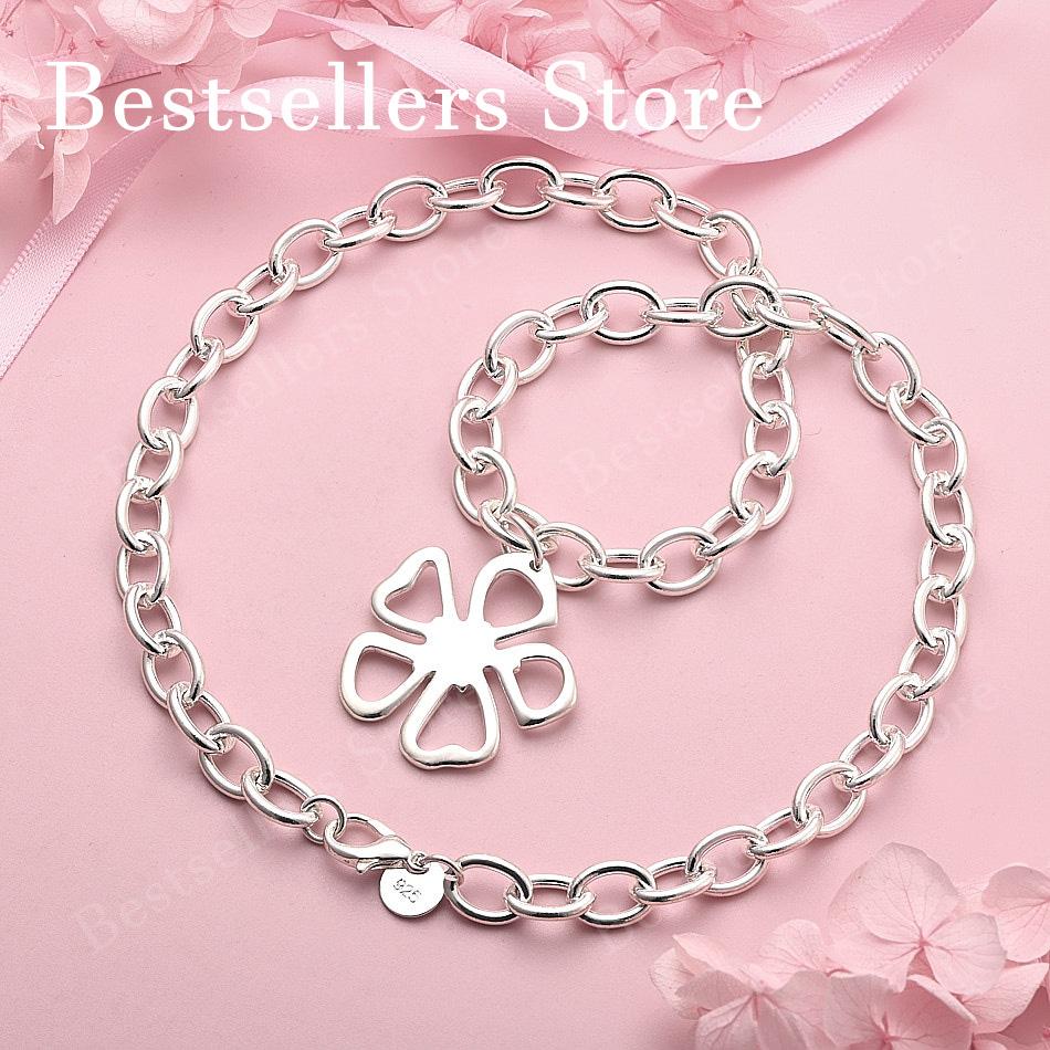 Изысканное серебряное кулон-цветок 925 пробы, женское модное украшение для вечеринки, свадебное украшение 45cm серебряный