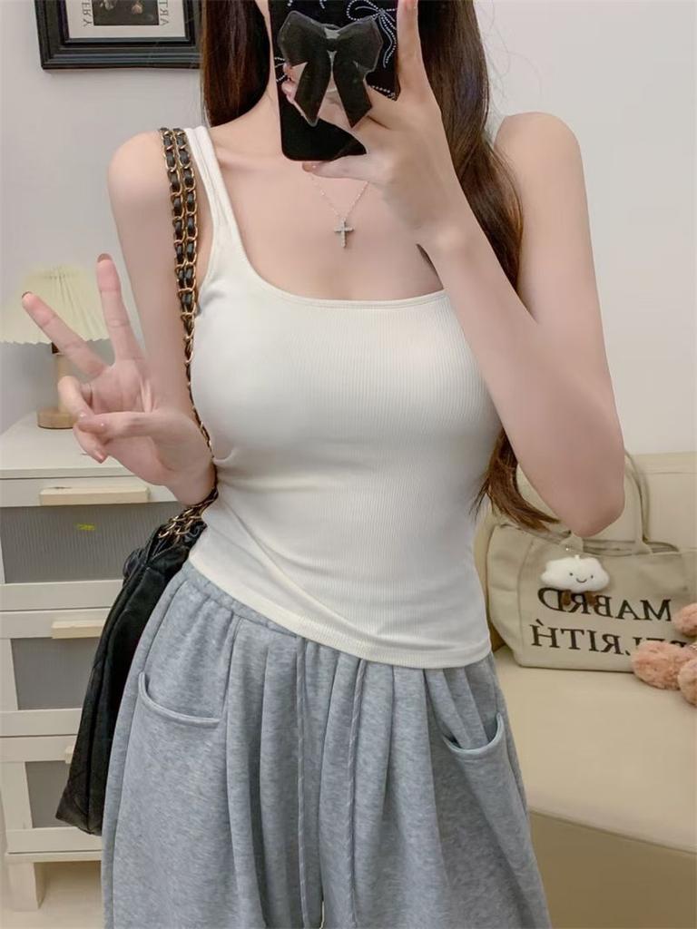 #Human cotton versatile model, small square collar integrated cup vest, polished and slim, versatile sling base, Korean A