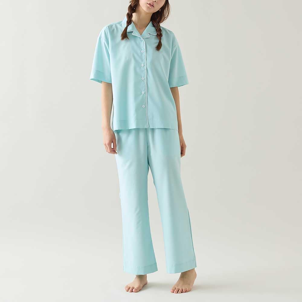 Gunze TZX696 Tuche Short Sleeve and Long Pants Navy Women's Pajamas,