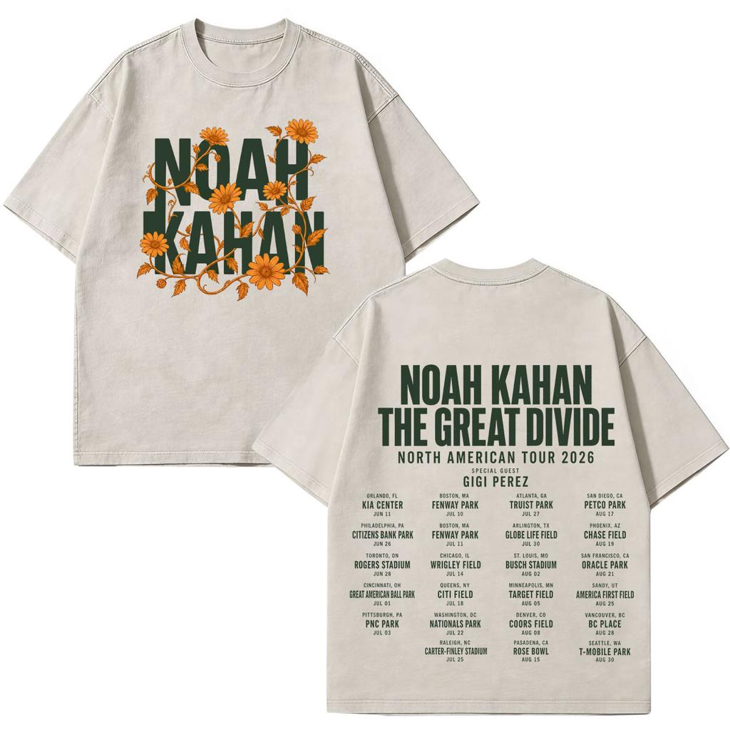 Noah Kahan The Great Divide Tour 2026 Graphics Vintage Gewassen T-shirt Heren Dames Mode T-shirts Los Katoen Vintage T-shirts