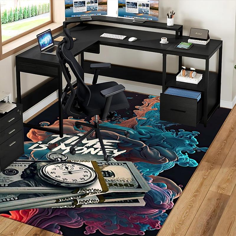 1pc Anime Cartoon Design Chair Mat - Time is Money - Office Desk Pad, Non-Slip Carpet for Home Decor, Gaming Room, Bedroom, Living Room, Birthday Gift