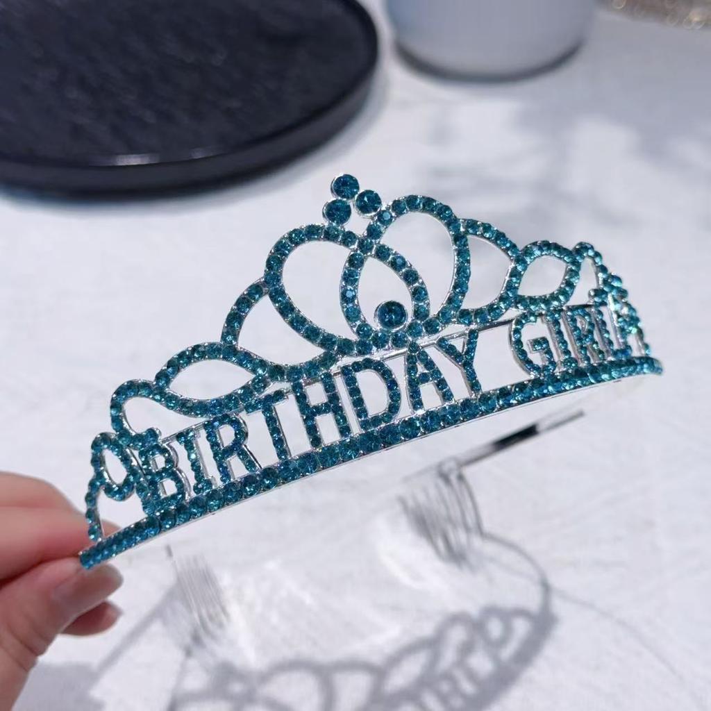 Happy Birthday  Letter Water Diamond Crown Party and Dance Supplies Girl's Birthday Crown  Alloy Headband  Headwear