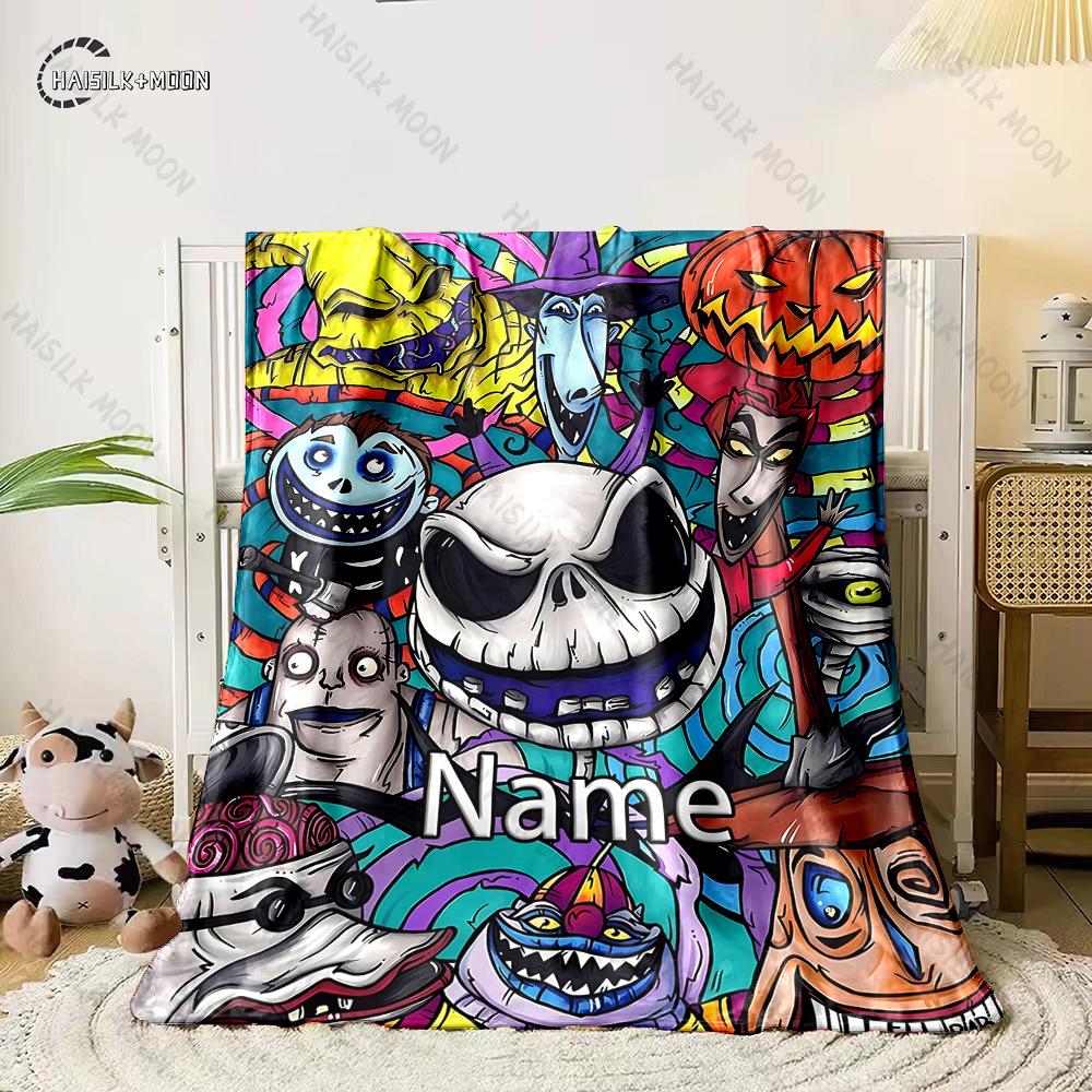 Free Shipping! Custom Name Blanket with The Nightmare Before Christmas Print, All-Season Multi-Use for Nap,Camping,Car,Sofa Gift