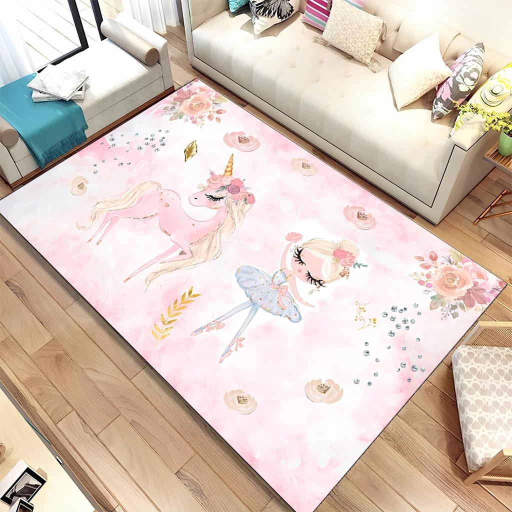 Niedlicher Ballett-Mädchen-Ballerina-Fee-Cartoon-Teppich, Teppich für Zuhause, Wohnzimmer, Schlafzimmer, Sofa, Fußmatte, Dekor, rutschfeste Bodenmatte für Kinder
