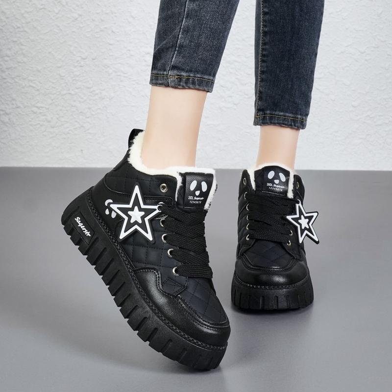 34-42 Winter Women's Large Fashion Thick Bottom High Top with Velvet Warmth High Top Cotton Shoes Snow Boots