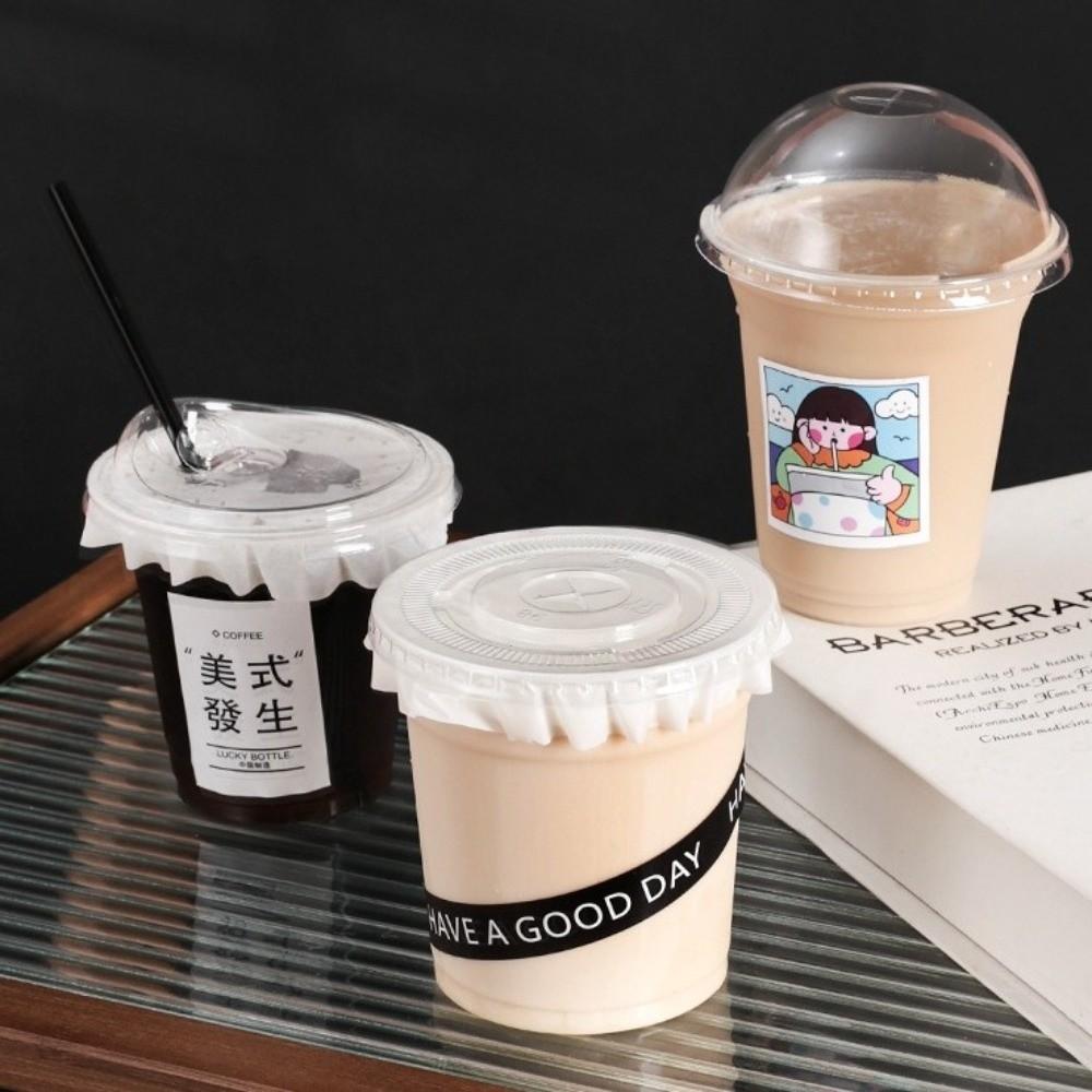 50pcs with Lids Clear Plastic Cups Leak-Proof Bubble Tea Cups New Juice Container Party Use