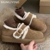 Fur Flats Women Loafers Shoes Suede Platform Buckle Casual Shoes Short Plush Boots 2024 Trend Winter Warm Cozy Zapatillas Ladies